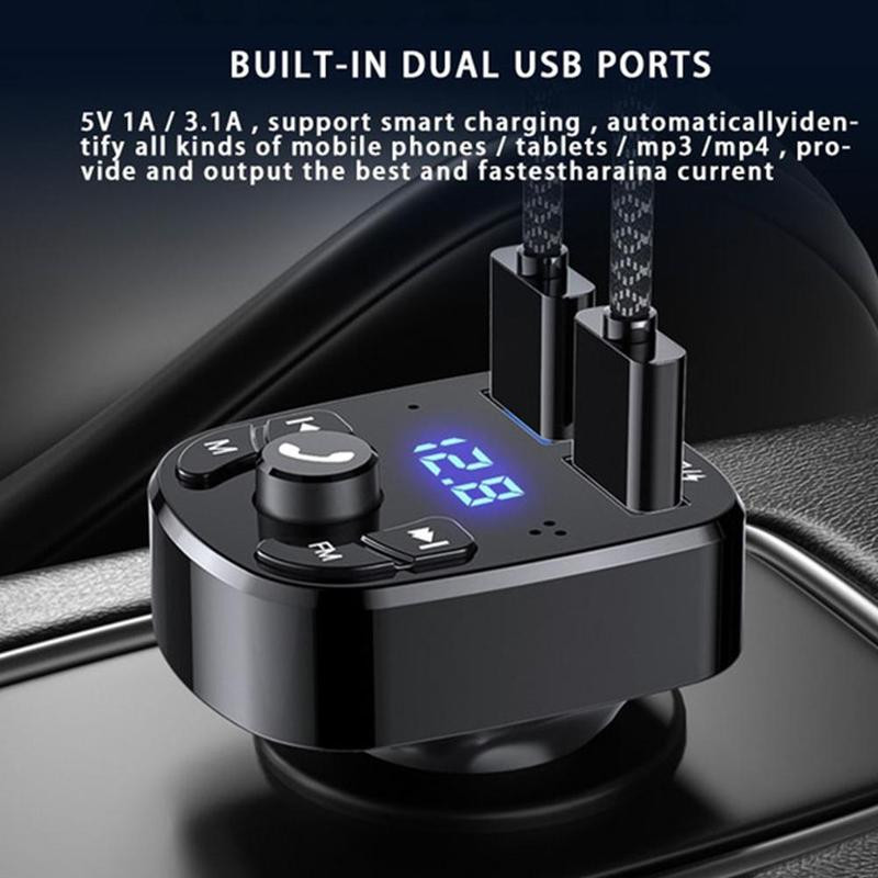 Încărcător rapid multifuncțional USB dublu pentru mașină Transmițător FM MPS compatibil Bluetooth cu voltmetru Afișaj digital Accesorii auto