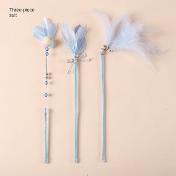 Pet Cat Toys Fairy Funny Cat Stick Feather Ribbon Устойчива на хапане Funny Cat Stick with Bell Toy Set Cat Toy Cat Dancer Wand