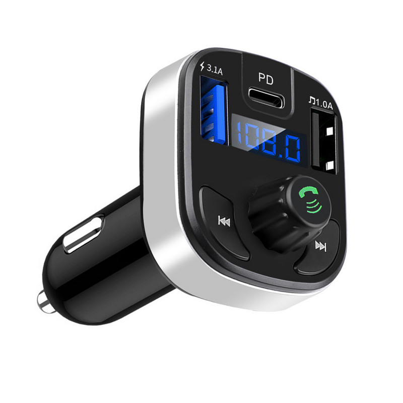 Transmițător FM Auto Bluetooth 5.0 Kit auto Stereo MP3 Încărcare rapidă Modulator QC3.0 Dual USB PD Porturi Suport apel vocal U Disk TF