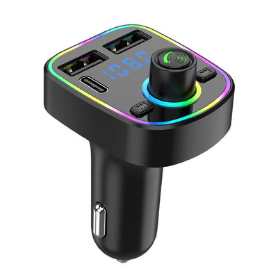 FM Transmitter Bluetooth 5.0 PD Type-C Dual USB 3.1A Adapter Kihangosító Színes MP3 Light Player Gyorstöltő Ambient Y7X6