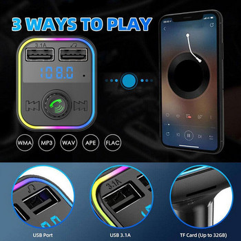 Συσκευή αναπαραγωγής Bluetooth αυτοκινήτου Πομπός FM Διπλός USB 3.1A Γρήγορος φορτιστής διαμορφωτή φωτός χωρίς χέρια πολύχρωμο MP3 J8O6