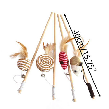 Cat Teaser Wand Toy Feather Butterfly Mouse Cat Fishing Rod Toys Wooden Interactive Kitten Toys For Indoor Cats Ball With Catnip