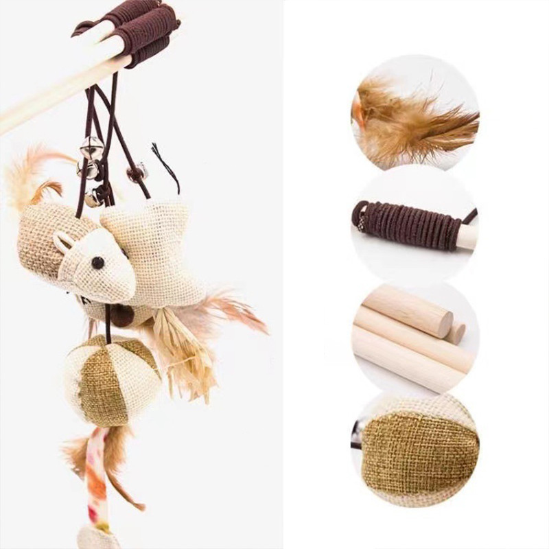 Baghetă pentru pisici de jucărie, fluture, șoarece, pisică, undiță, jucării, pisici, jucării interactive din lemn pentru pisici de interior, minge cu catnip