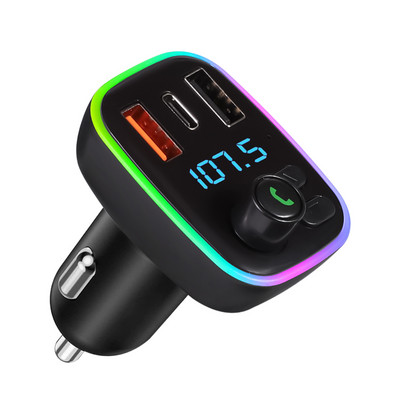 Autós Bluetooth 5.0 FM adó autós készlet PD 18W Type-C Dual USB 4.2A gyorstöltő, környezeti fény, kihangosító MP3 modulátor lejátszó