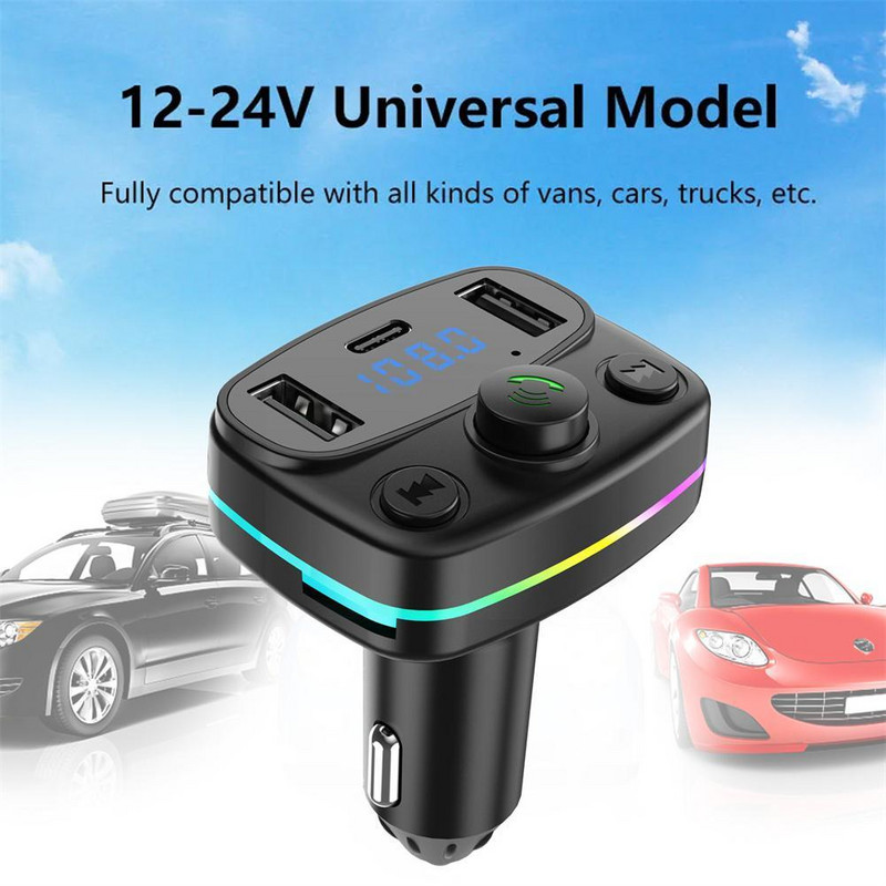 Automobilski Bluetooth 5.0 FM odašiljač PD Type-C Dvostruki USB audio prijemnik Šareni modulator 3.1A player punjač brzi MP3 handsfree P9N0