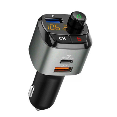 1PCS автомобилен Bluetooth 5.0 FM трансмитер QC3.0 Type-C PD радиомодулатор за отговор Черен Бърз автомобил Handsfree Сребърен Зареждане на разговори I3G0