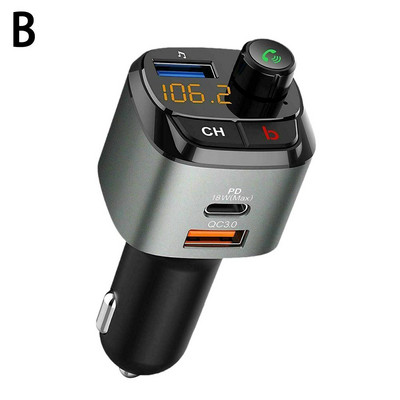 1 ΤΕΜ Πομπός αυτοκινήτου Bluetooth 5.0 FM QC3.0 Τύπος C PD Απάντηση Ραδιοδιαμορφωτής Μαύρο Γρήγορο Handsfree αυτοκινήτου Ασημί Φόρτιση Κλήσεις I3G0