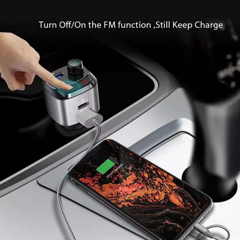 1 buc. Transmițător FM Bluetooth 5.0 pentru mașină QC3.0 Tip-C PD Răspuns Modulator radio Negru rapid Mâini libere pentru mașină Argintiu Apeluri de încărcare I3G0