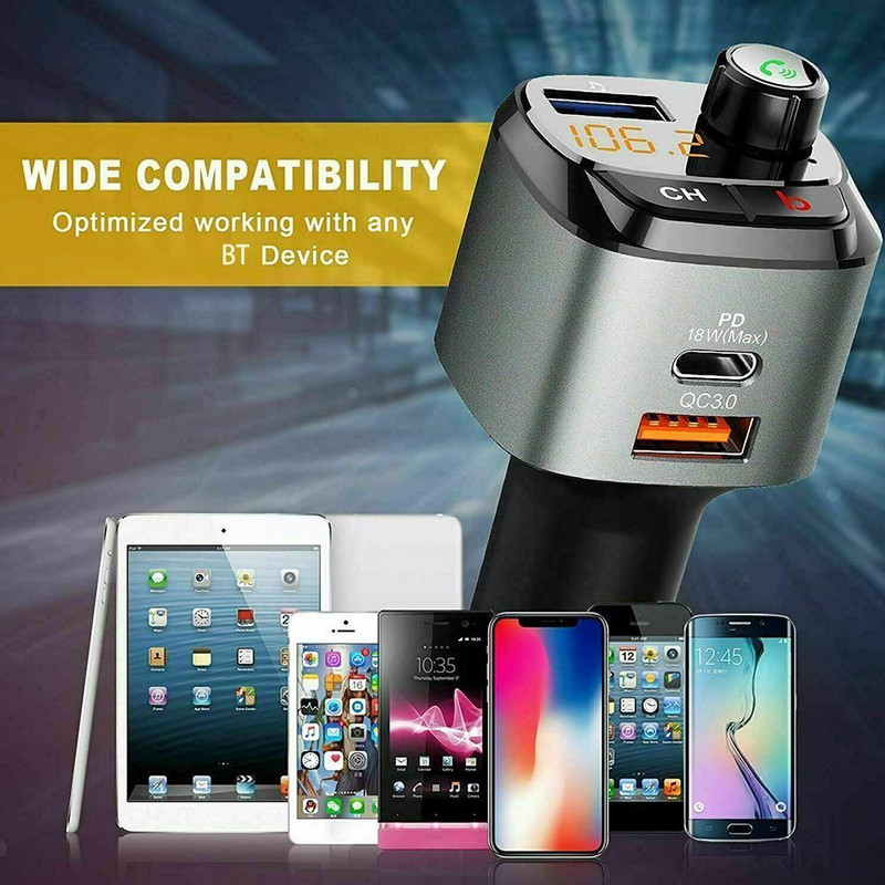 1 buc. Transmițător FM Bluetooth 5.0 pentru mașină QC3.0 Tip-C PD Răspuns Modulator radio Negru rapid Mâini libere pentru mașină Argintiu Apeluri de încărcare I3G0