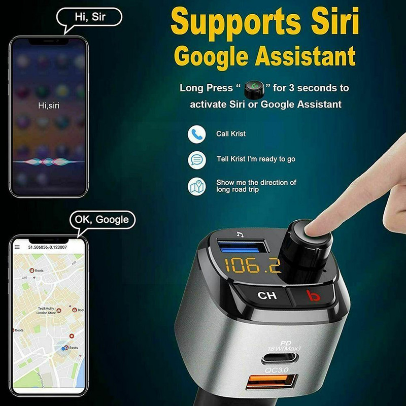 1 buc. Transmițător FM Bluetooth 5.0 pentru mașină QC3.0 Tip-C PD Răspuns Modulator radio Negru rapid Mâini libere pentru mașină Argintiu Apeluri de încărcare I3G0