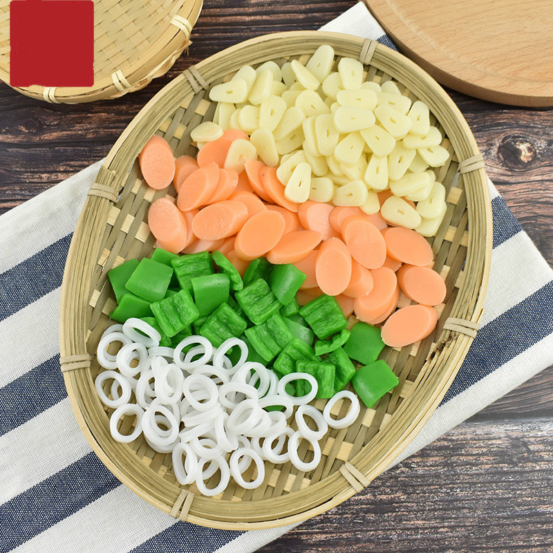 20 buc/pachete Simulare legume felii ardei sunca usturoi calmar modele inele nunta casa restaurant bucatarie gradina decor alimente