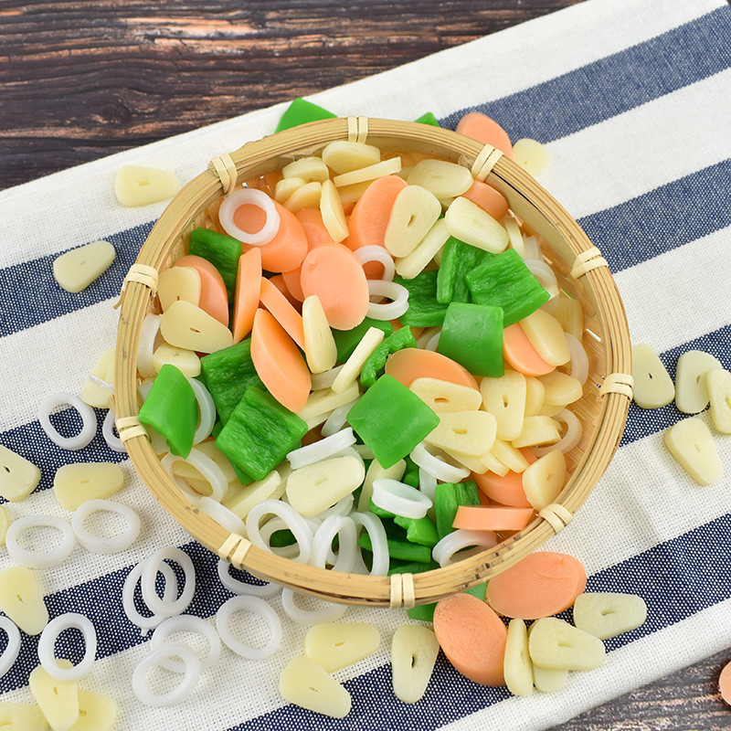 20 buc/pachete Simulare legume felii ardei sunca usturoi calmar modele inele nunta casa restaurant bucatarie gradina decor alimente