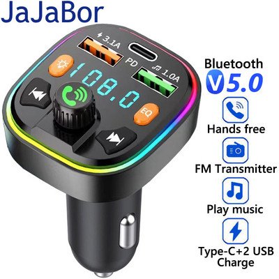 JaJaBor FM трансмитер U Disk Музикален Mp3 плейър тип C 3.1A двойно USB бързо зареждане зарядно за кола хендсфри Bluetooth 5.0 комплект за кола