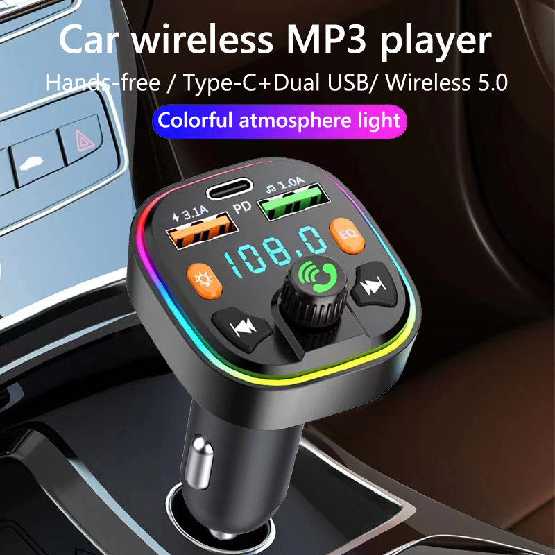 JaJaBor Transmițător FM U Disc Muzică Player Mp3 Tip C 3.1A Dual USB Încărcare rapidă Încărcător auto Handsfree Bluetooth 5.0 Kit auto