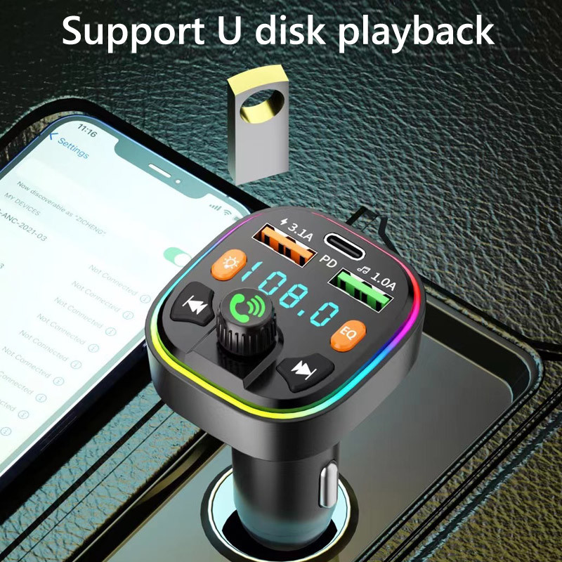 JaJaBor Transmițător FM U Disc Muzică Player Mp3 Tip C 3.1A Dual USB Încărcare rapidă Încărcător auto Handsfree Bluetooth 5.0 Kit auto