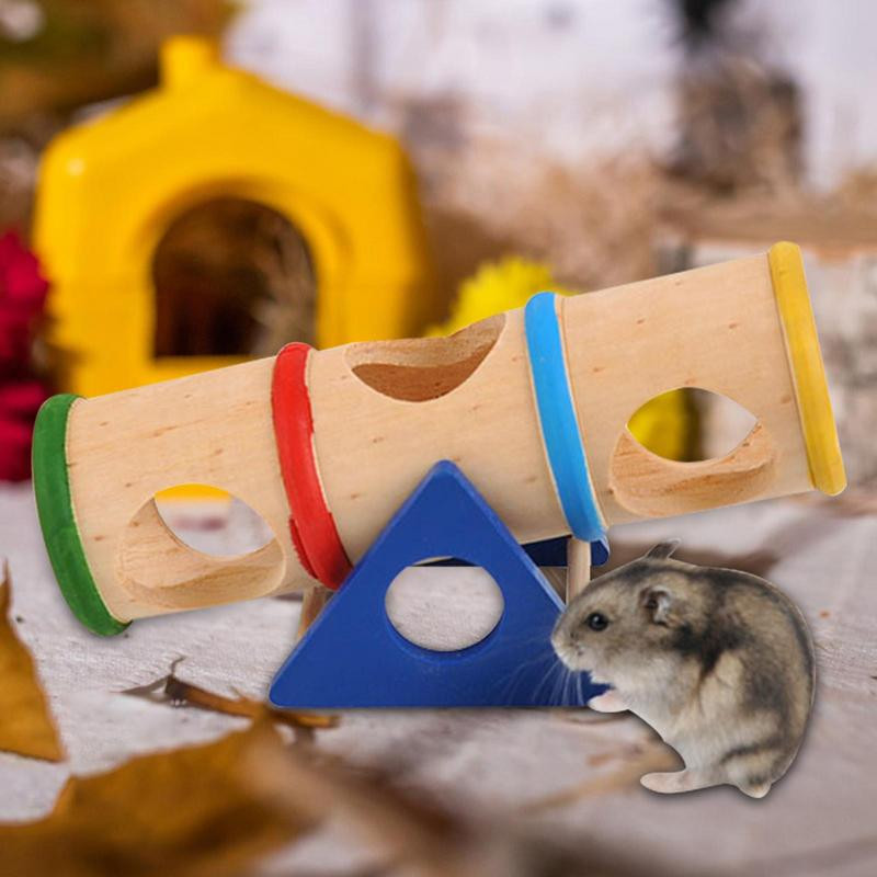 Fából készült libikóka alagút játék Fa hörcsög alagút játék Fa egerek rágójátékok ketrec kiegészítők üreges csomagtartó búvócső edzéshez