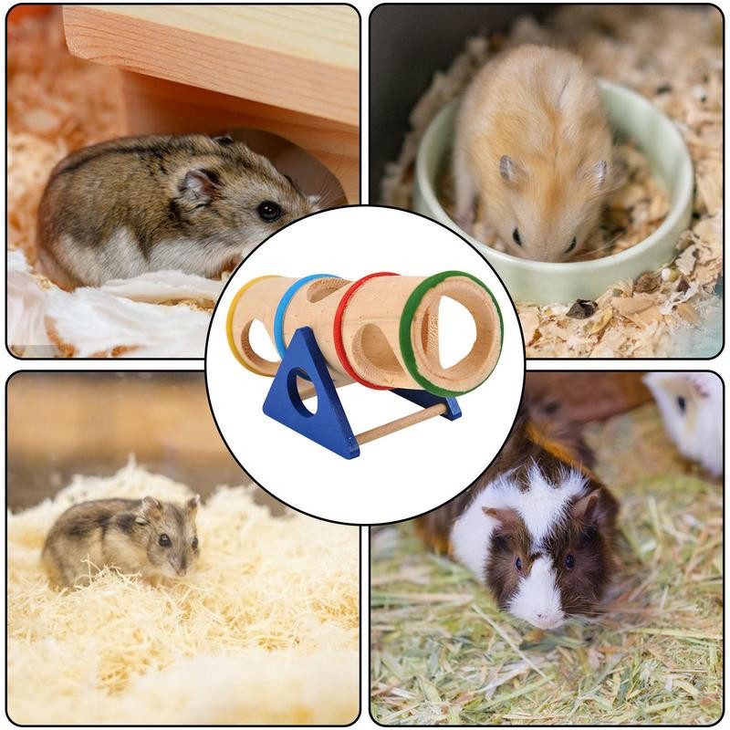 Fából készült libikóka alagút játék Fa hörcsög alagút játék Fa egerek rágójátékok ketrec kiegészítők üreges csomagtartó búvócső edzéshez