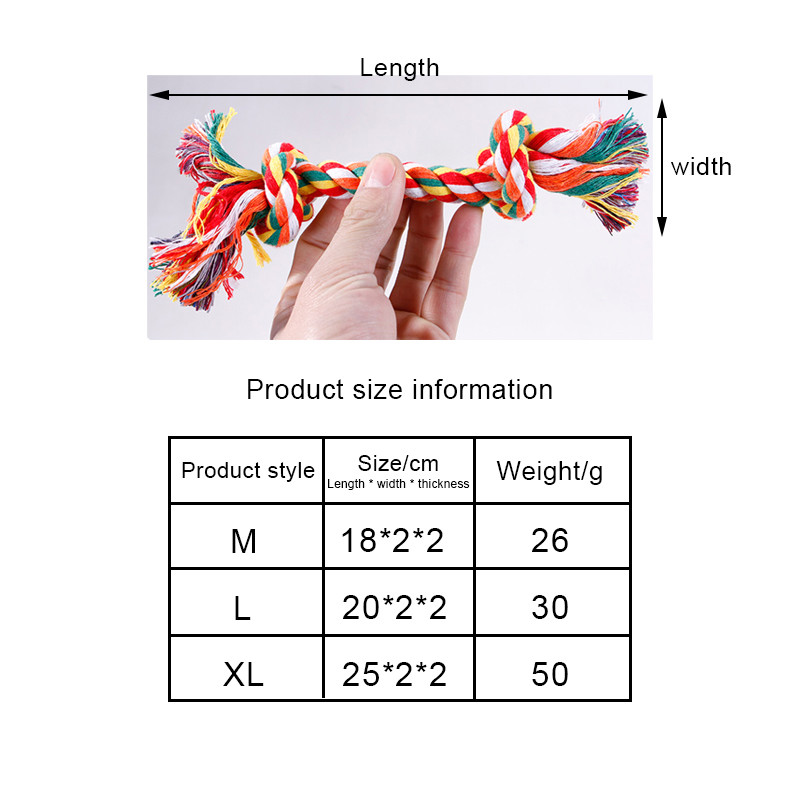 Atsitiktinių spalvų naminių šunų žaislų įkandimo virvė Dvigubo mazgo medvilnės virvė Juokingi katės žaislai, atsparūs įkandimams ir aštriais dantimis Priemonės naminiams gyvūnėliams šuniukų žaislai