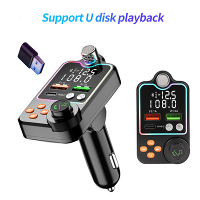 Автомобилен Bluetooth 5.0 FM трансмитер Двоен USB зарядно за кола PD Type-C Бързо зареждане Безжичен хендсфри аудио приемник MP3 плейър
