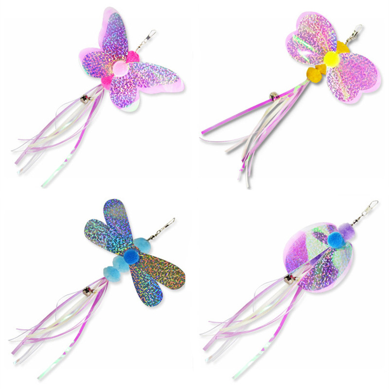 4 DB kisállatkellékek macska kötegelő pálca utántöltő Vicces pillangó cica ugrató bot csere utántöltő tartozék plüss bojt macskajátékok