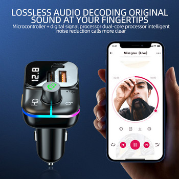 Πομπός Bluetooth 5.0 FM Διπλός USB 3.1A +Τύπος C Προσαρμογέας φορτιστή αυτοκινήτου Handsfree Call Car Kit Αναπαραγωγή μουσικής MP3 για ραδιόφωνο αυτοκινήτου