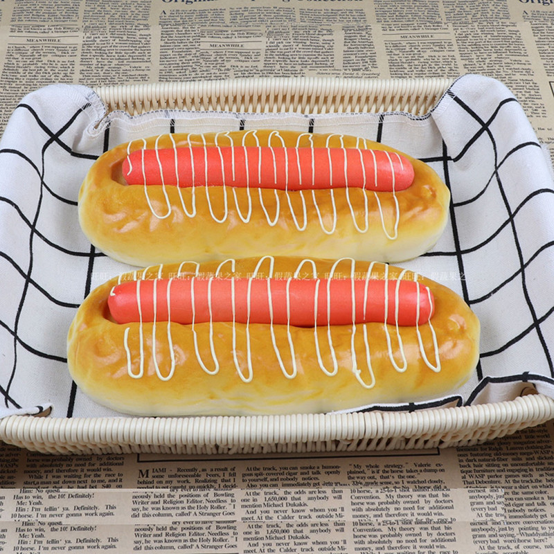 1db 20cm*8cm magas utánzatú mesterséges sonkás kolbász kenyér modell és mesterséges műanyag hamis szimulált hot dog kenyér