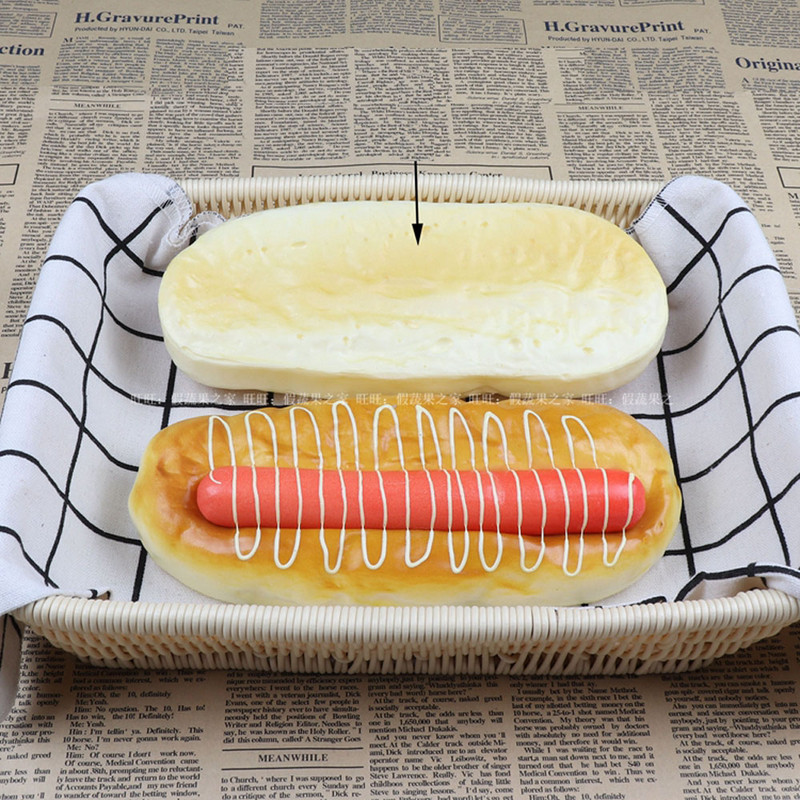 1db 20cm*8cm magas utánzatú mesterséges sonkás kolbász kenyér modell és mesterséges műanyag hamis szimulált hot dog kenyér