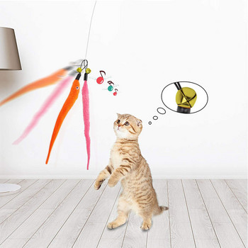 Прибираща се пръчица за играчки за котки с пълнители за закачки от 5/10 части, интерактивна играчка с котешки пера за котка, коте, което се забавлява, тренира, играе
