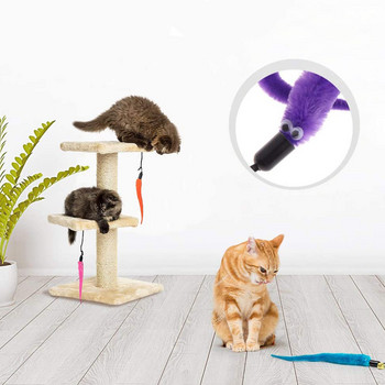 Прибираща се пръчица за играчки за котки с пълнители за закачки от 5/10 части, интерактивна играчка с котешки пера за котка, коте, което се забавлява, тренира, играе