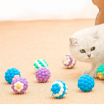 Pet Cat Toy Плюшена топка Teasing Cat Toy Цветни котенца Играчки Molar Chew Playing Catch Interactive Bolus Small Ball Pet Supplies