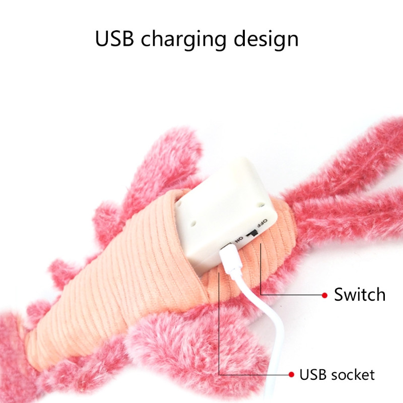 Elektromos mozgó macska rugdalózó homár játék Valósághű mozgatható garnélarák plüss interaktív játékok macskáknak és kutyáknak Mosható huzat