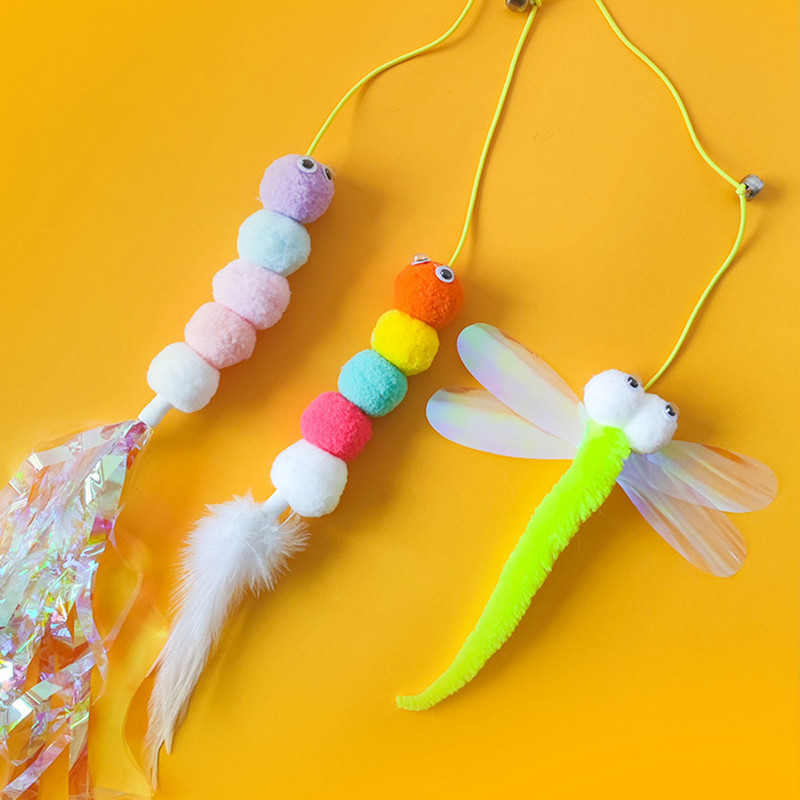 Vicces hintajátékok macskáknak cica elasztikus kötéllel Rovarok Kéz nélküli macskajátékok Köretpálca Kisállattermékek szállításhoz