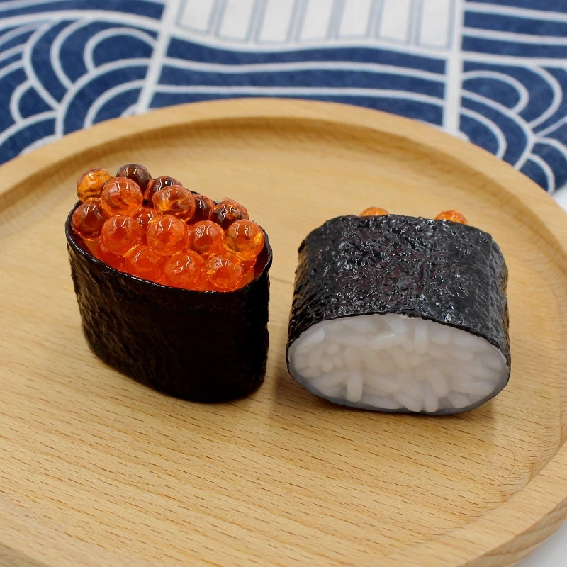 Szimuláció Halikra Sushi Modell PVC Hamisítvány Japán étel Kijelző Fényképezés Kellékek Dekoráció Valósághű gyanta dísz