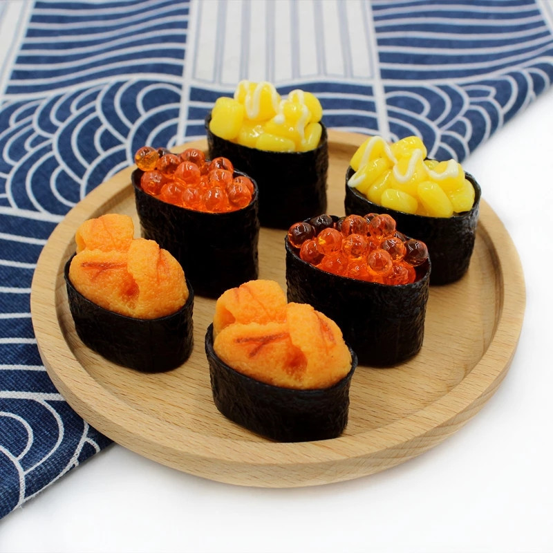 Szimuláció Halikra Sushi Modell PVC Hamisítvány Japán étel Kijelző Fényképezés Kellékek Dekoráció Valósághű gyanta dísz