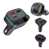Auto Bluetooth 5.0 laadija FM-saatja PD 20W Type-C Dual USB 3.1A Colorful Ambient Light sigaretisüütaja MP3-muusikamängija