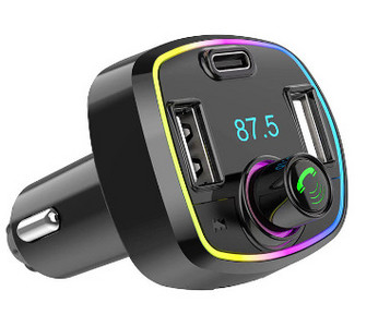 Auto Bluetooth 5.0 laadija FM-saatja PD 20W Type-C Dual USB 3.1A Colorful Ambient Light sigaretisüütaja MP3-muusikamängija