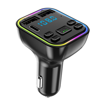 Auto Bluetooth 5.0 laadija FM-saatja PD 20W Type-C Dual USB 3.1A Colorful Ambient Light sigaretisüütaja MP3-muusikamängija