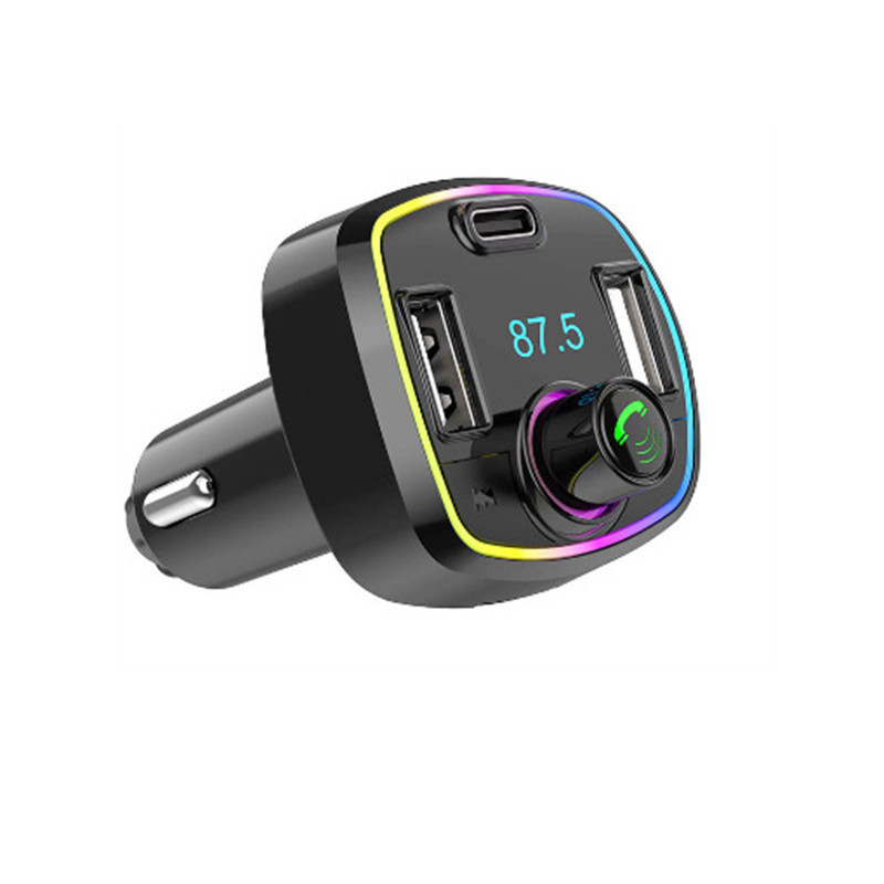 Autós Bluetooth 5.0 töltő FM adó PD 20W Type-C Dual USB 3.1A Colorful Ambient Light szivargyújtó MP3 zenelejátszó