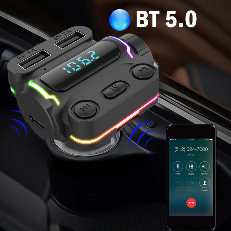 Környezeti fény Bluetooth 5.0 FM adó autós MP3 Fast Play lejátszó Lemez USB töltés TF vevő kihangosító U vezeték nélküli audio V5S2