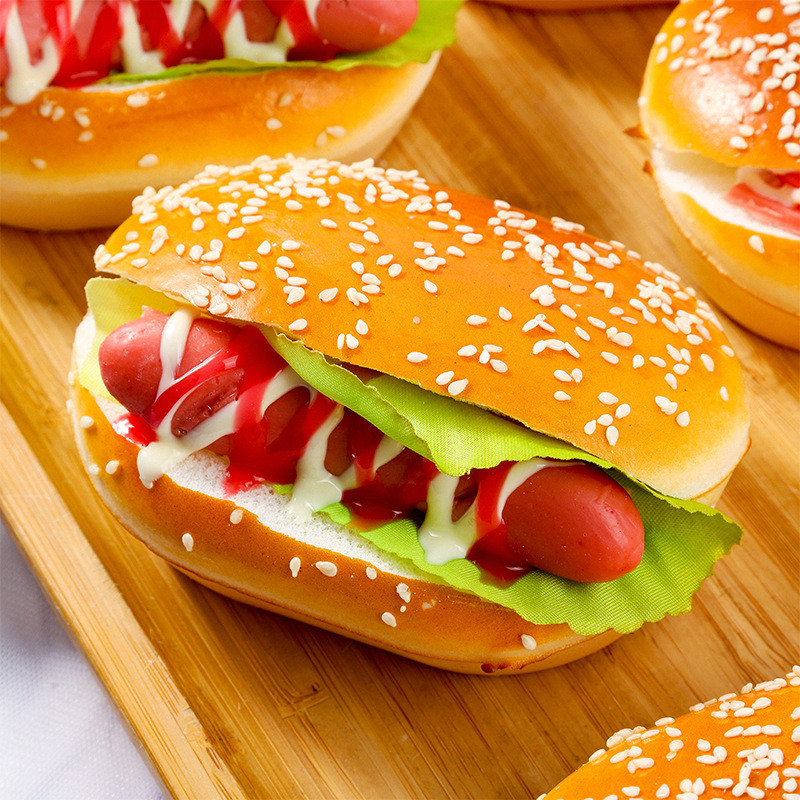 Pu Simulation Hamburger Model Dekoráció Kreatív Mesterséges Kenyér Szendvics Hűtő Matricák Lövés Kellékek Hamis kenyér étel