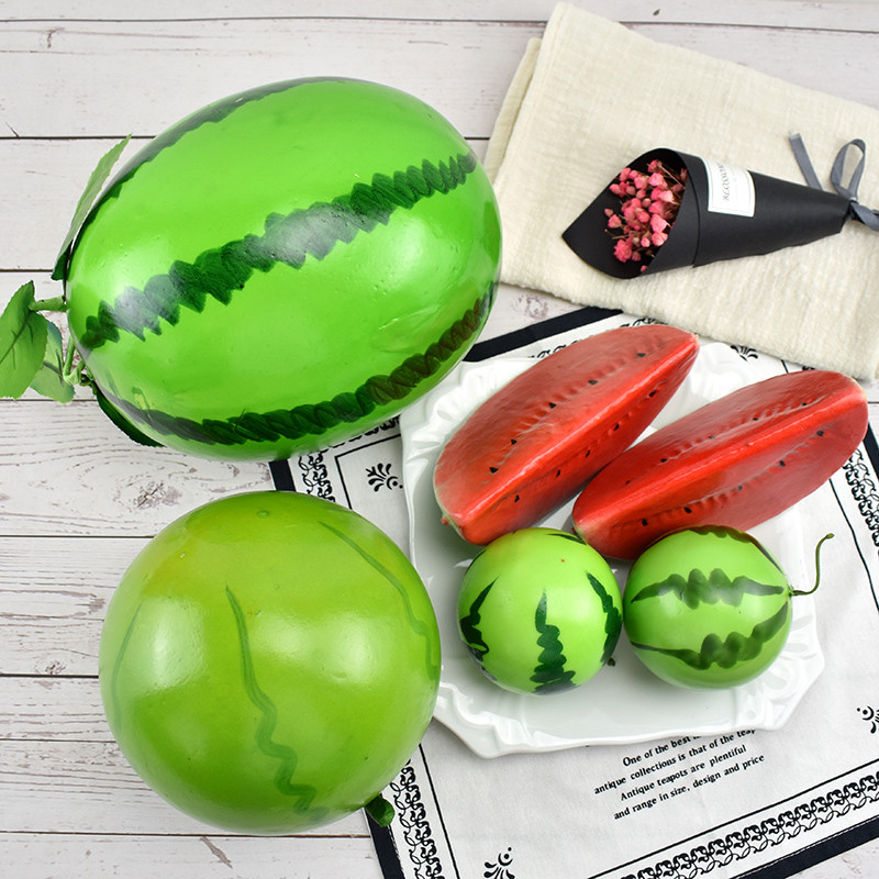 Műanyag szimuláció Görögdinnye Mesterséges Kreatív Hamis gyümölcs Dekor Kézműves Ételfotózás Kellékek Gyermekkora nevelési Ajándékok