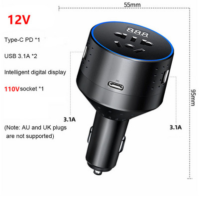 Inverteres autós töltő 12V 220V 110V PD Type-C QC3.0 USB aljzat autós töltőadapter 24V Auto Power Converter konverter 12v a 220v