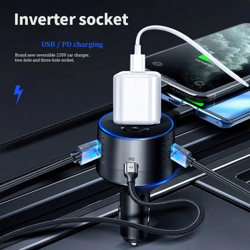 Inverteres autós töltő 12V 220V 110V PD Type-C QC3.0 USB aljzat autós töltőadapter 24V Auto Power Converter konverter 12v a 220v