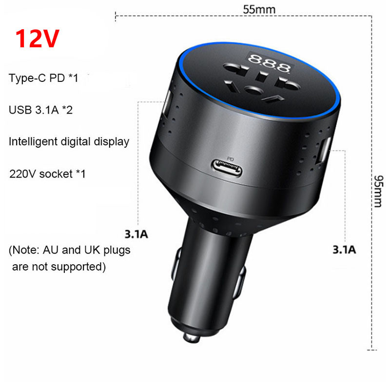 Inverteres autós töltő 12V 220V 110V PD Type-C QC3.0 USB aljzat autós töltőadapter 24V Auto Power Converter konverter 12v a 220v