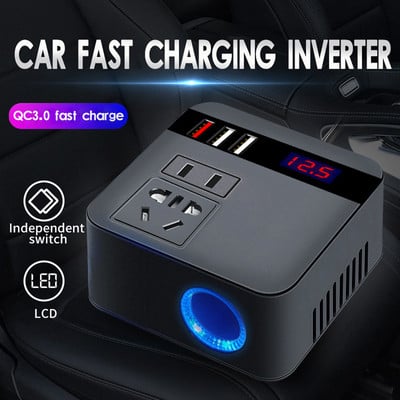 Invertor de putere pentru mașină de 150 W DC 12 V la 110 V Convertor de încărcare rapidă Încărcător USB Invertor pentru iPad RV SUV pentru tabletă auto telefon mobil