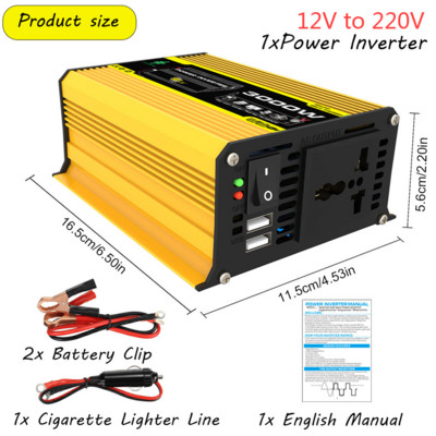 3000W мощност инвертор модифицирана синусоида DC12Volt към AC110/220Volt трансформатор зарядно устройство преобразувател автоматичен захранващ адаптер щипки за батерии