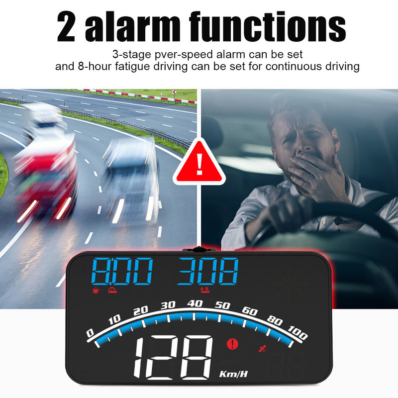 Autó HUD Sebességmérő Óra Kilométeróra fejjel felfelé kijelző Digitális GPS riasztó Fedélzeti Számítógép Szélvédő Kivetítő Belső Cartronics