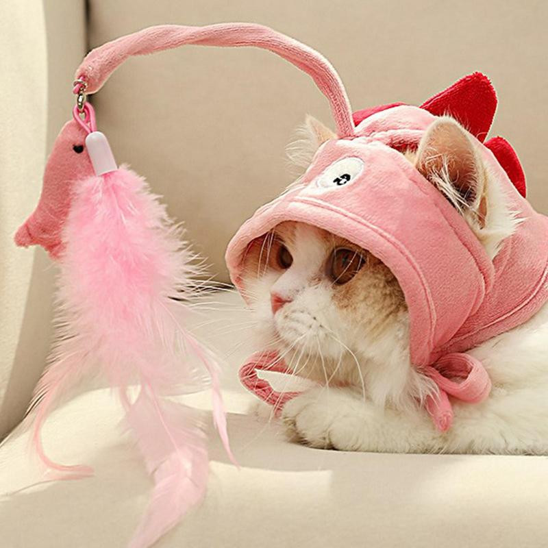 Παιχνίδια γάτας που τοποθετούνται στο κεφάλι Αστεία ραβδί γάτα γατάκι Διαδραστικά παιχνίδια κεφαλής ψαρέματος Φτερά καπέλου Ραβδί προμήθειες κατοικίδιων Ράβδο τρέιλερ για γάτα