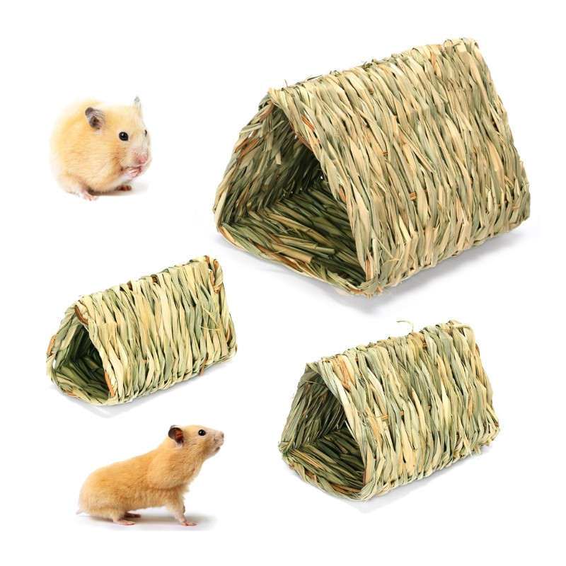 Natural Straw Hamsters Cage Tunnel House Pet Straw Nest Rabbit Grass Bed Cage for Hamsters Hedgehogs Mouse Drop Shipping