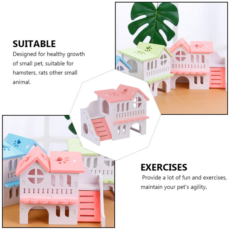 Χάμστερ Σπίτι Ξύλινο κρησφύγετο Παιχνίδια για κατοικίδια ζώα Βίλα Καλύβα Λαβύρινθος Οικοτόπους Γουινέα Deluxe κρησφύγετα δύο επιπέδων Σπίτια Ζώα Gerbil